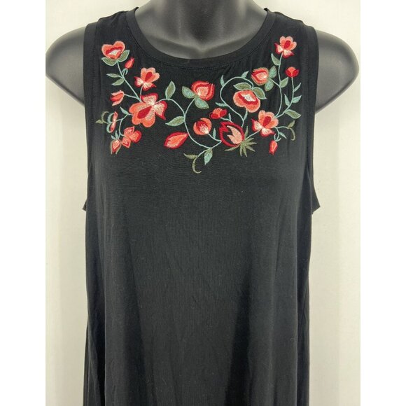 Ann Taylor Loft Women Shift Tunic Dress Small S Black Sleeveless Embroidery New - Picture 2 of 8